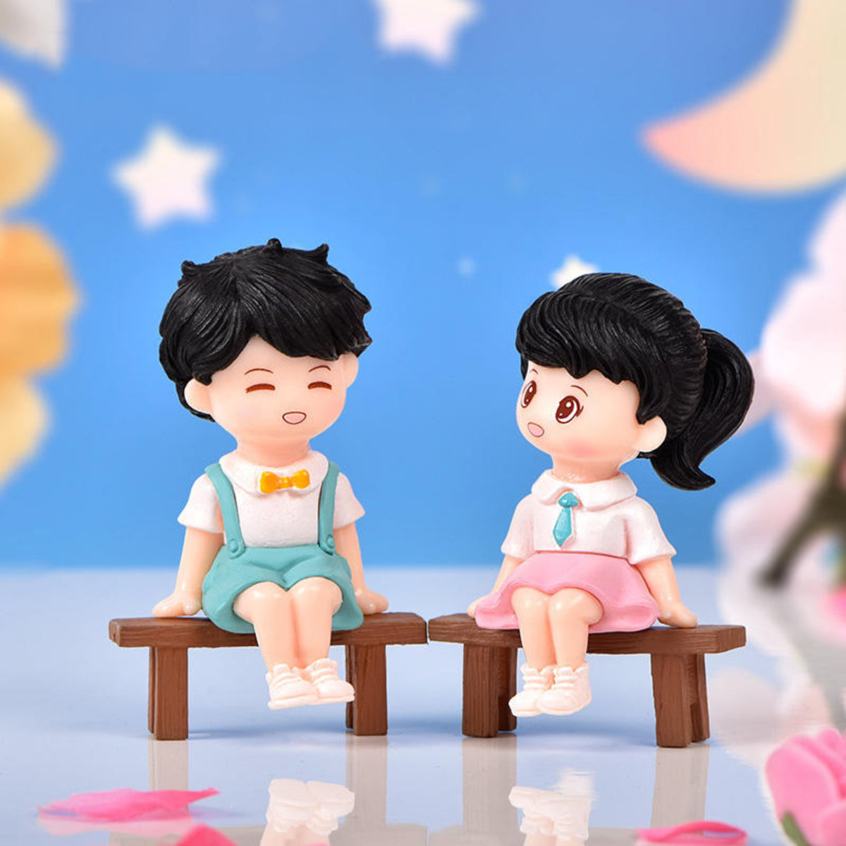 Sitting School Kids Miniature (Blue & Pink)