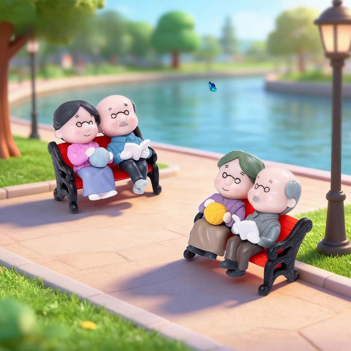Grandparents on Bench Miniature