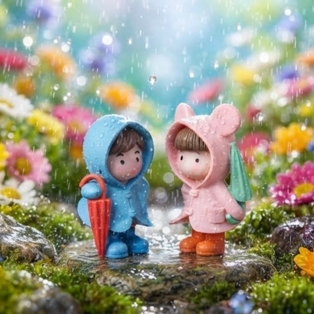 Raincoat Couple Miniature (Red & Blue)
