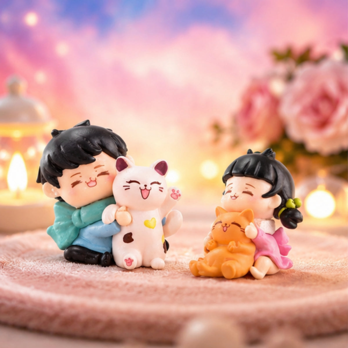 Couple Holding Kitty Miniature