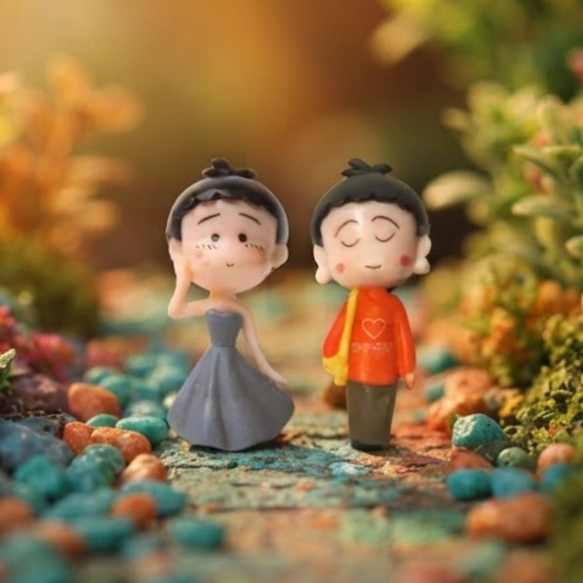 Doll Style Couple Miniature (Grey & Orange)