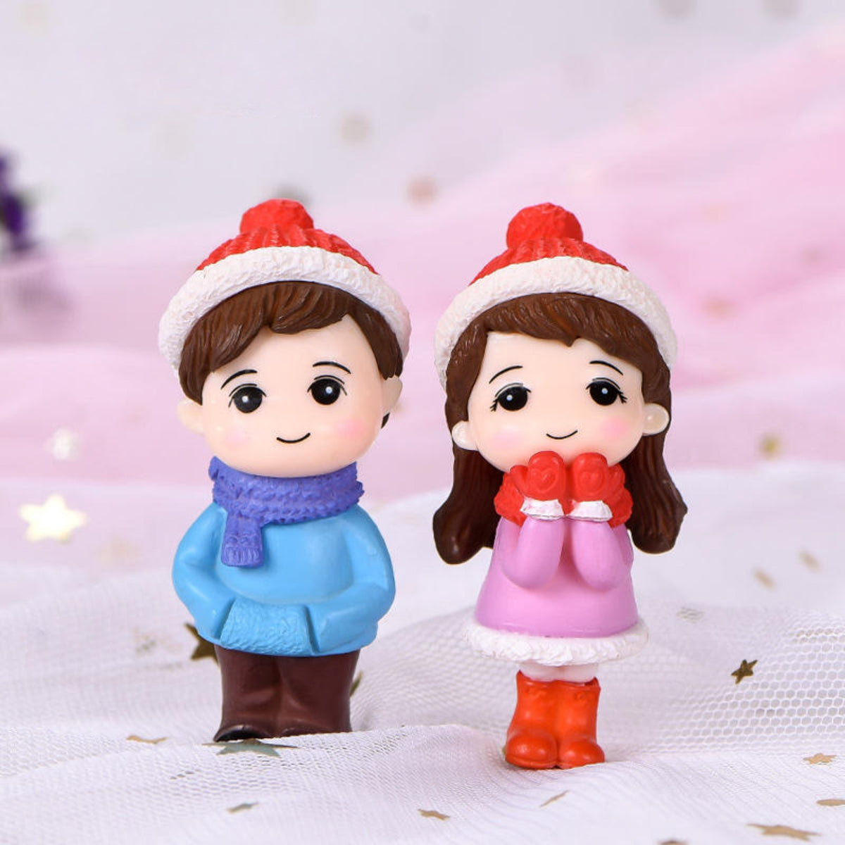 Winter Couple Miniature Figurine Set