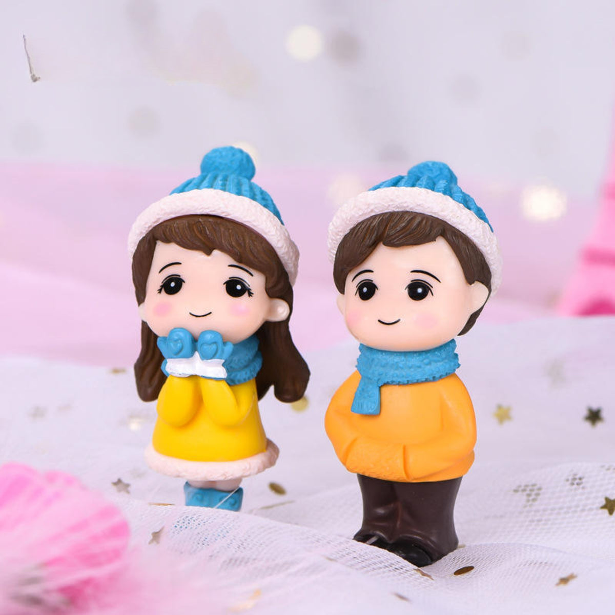 Winter Couple Miniature Figurine Set