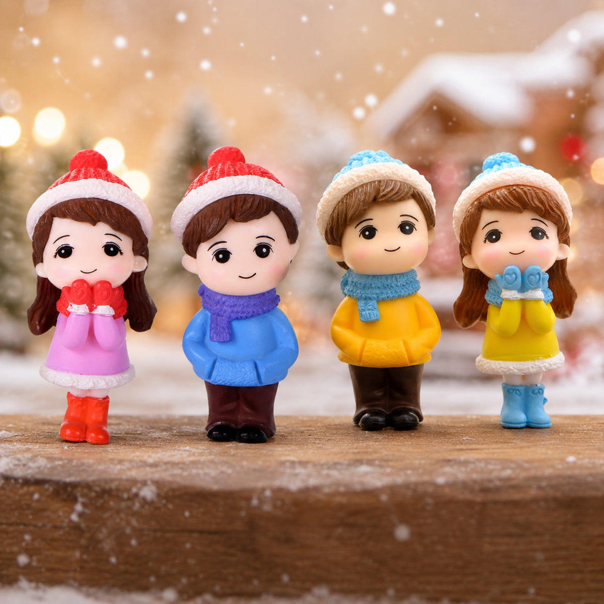 Winter Couple Miniature Figurine Set