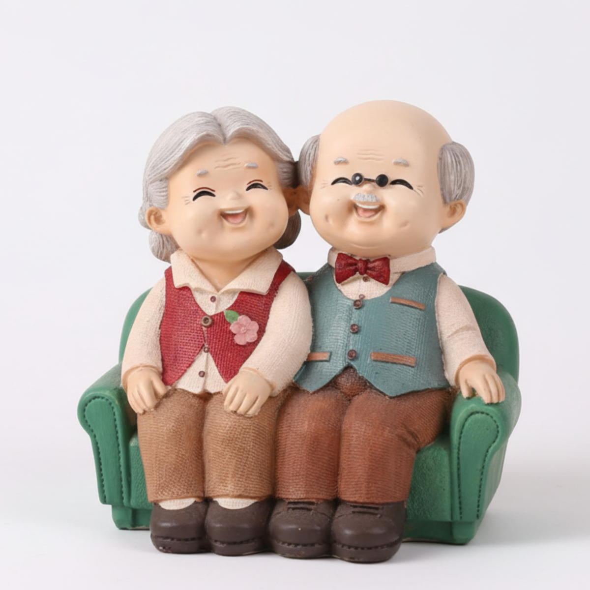 Elderly Couple Figurine - Green Sofa