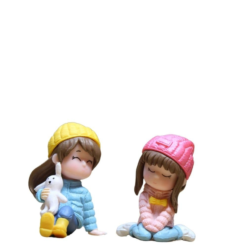 Two Girls Sitting Miniature - Set of 2