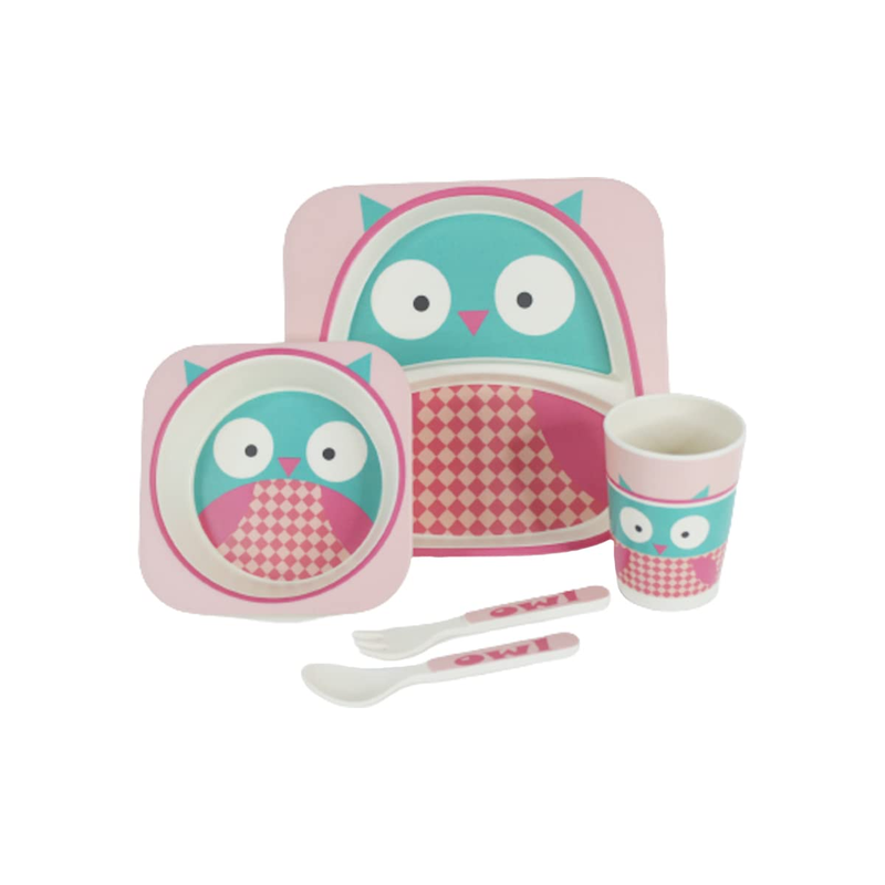 Kids Dinnerware Bamboo Set - Square Animal Print
