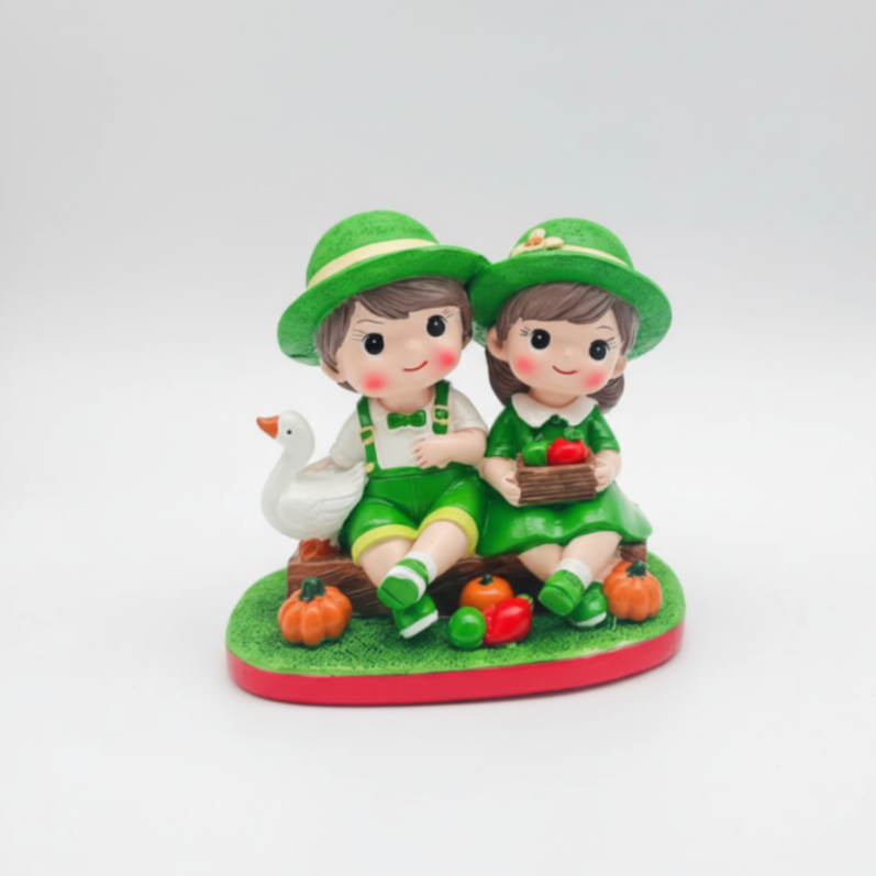 Garden harvest couple figurine with fruit basket