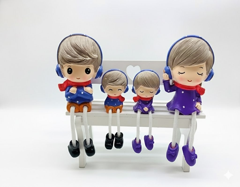 Family of 4 Hanging Dolls with Rope Legs