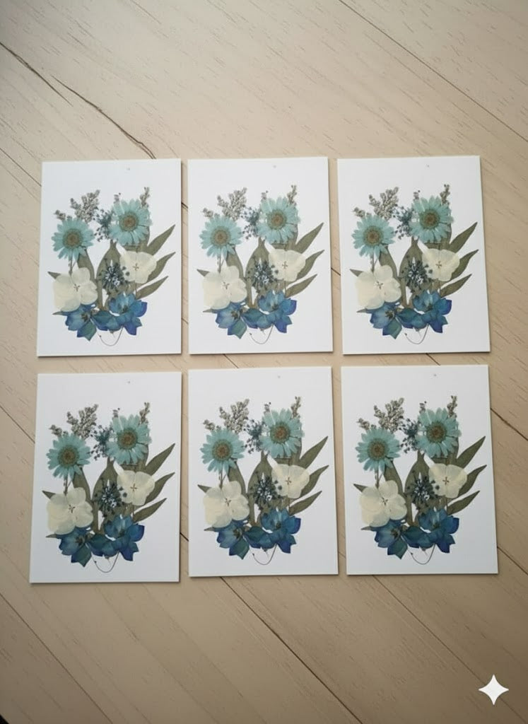 Pressed Flower Card - Blue & White